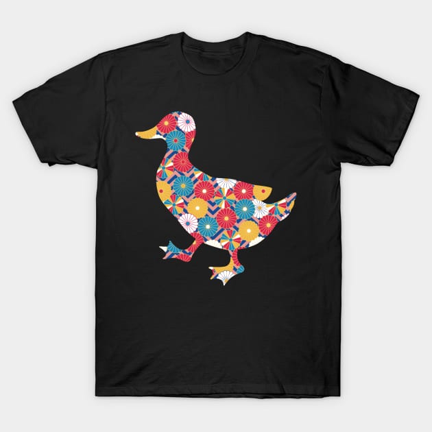 Duck Lover Gift: Floral Japanese Origami Style T-Shirt by MoreThanThat